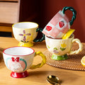400ML Embossed Ceramic Coffee Cup Hand-painted Lovely Breakfast Oatmeal Milk Juice Mug Teacup Gift Drinkware Home Restaurant