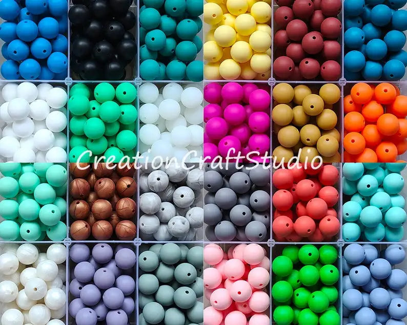Free Sample Food Grade 12mm 15mm Silicone Baby Teething Beads for Pacifier Keychain Bracelet Round Ball Silicone Chew Beads