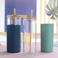 450ML Recycled Insulated Glass Tumbler with Bamboo Lid & Silicone Sleeve BPA Free Reusable Travel Cup for Coffee Tea & Water