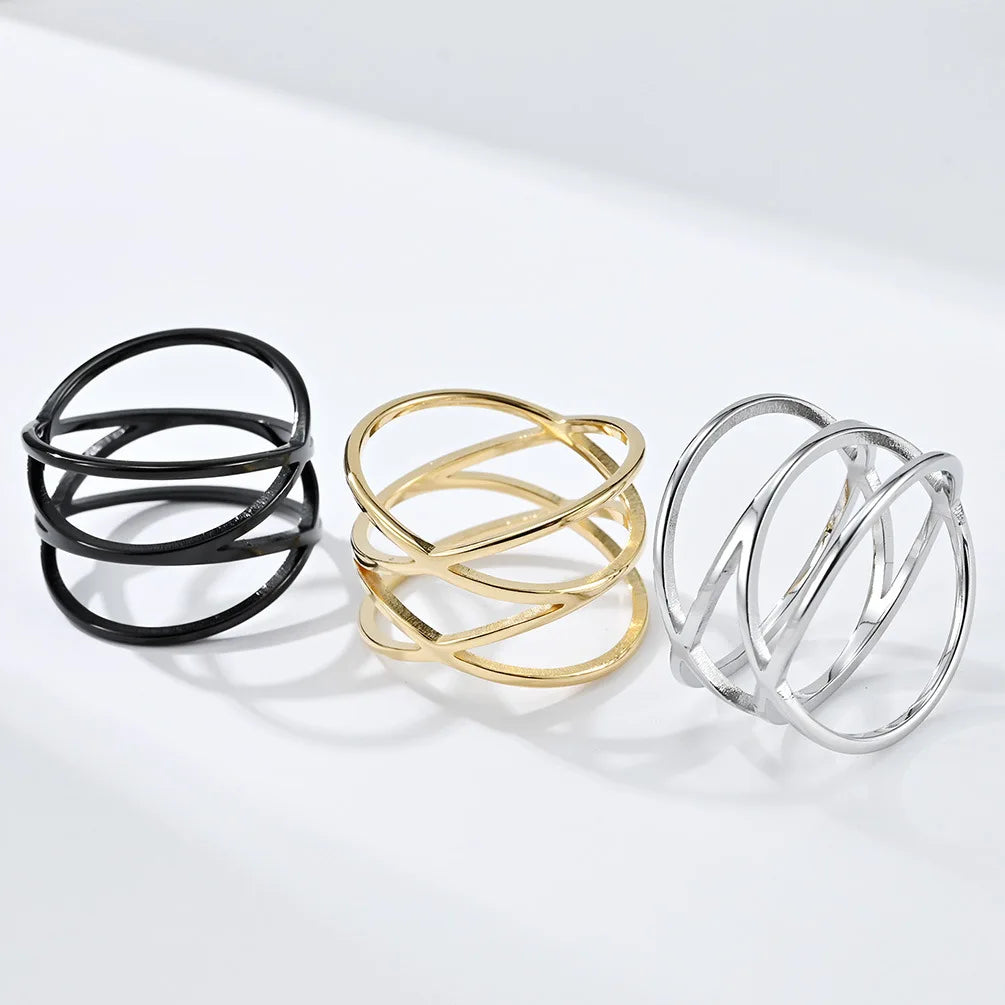 New Trendy Unique Simple Design Jewelry Twist Style 316L Stainless Steel Ring JZ671