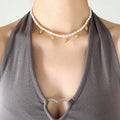 New Design 18K Gold Plated Stainless Steel Octagon Star Inlaid Zircon Pendant Charm Freshwater Pearl Necklace Women