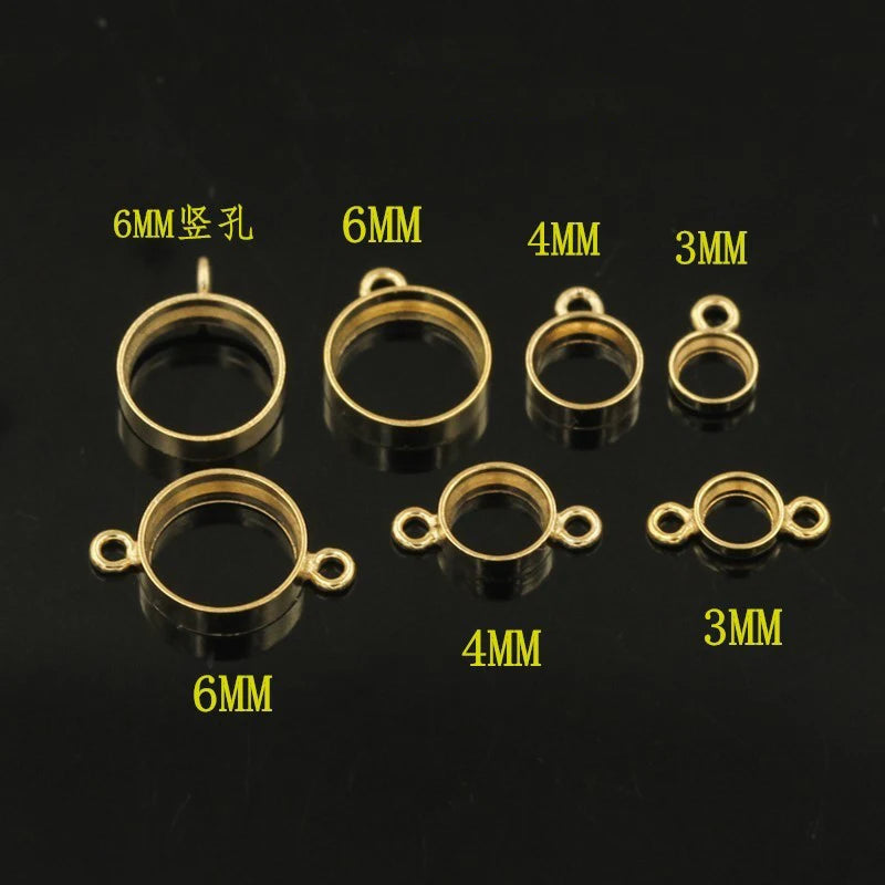 14K Gold Filled Base Setting Cabochon Cameo Tray Connectors  Round Bezel Ring Blank Charm for Jewelry Making Findings