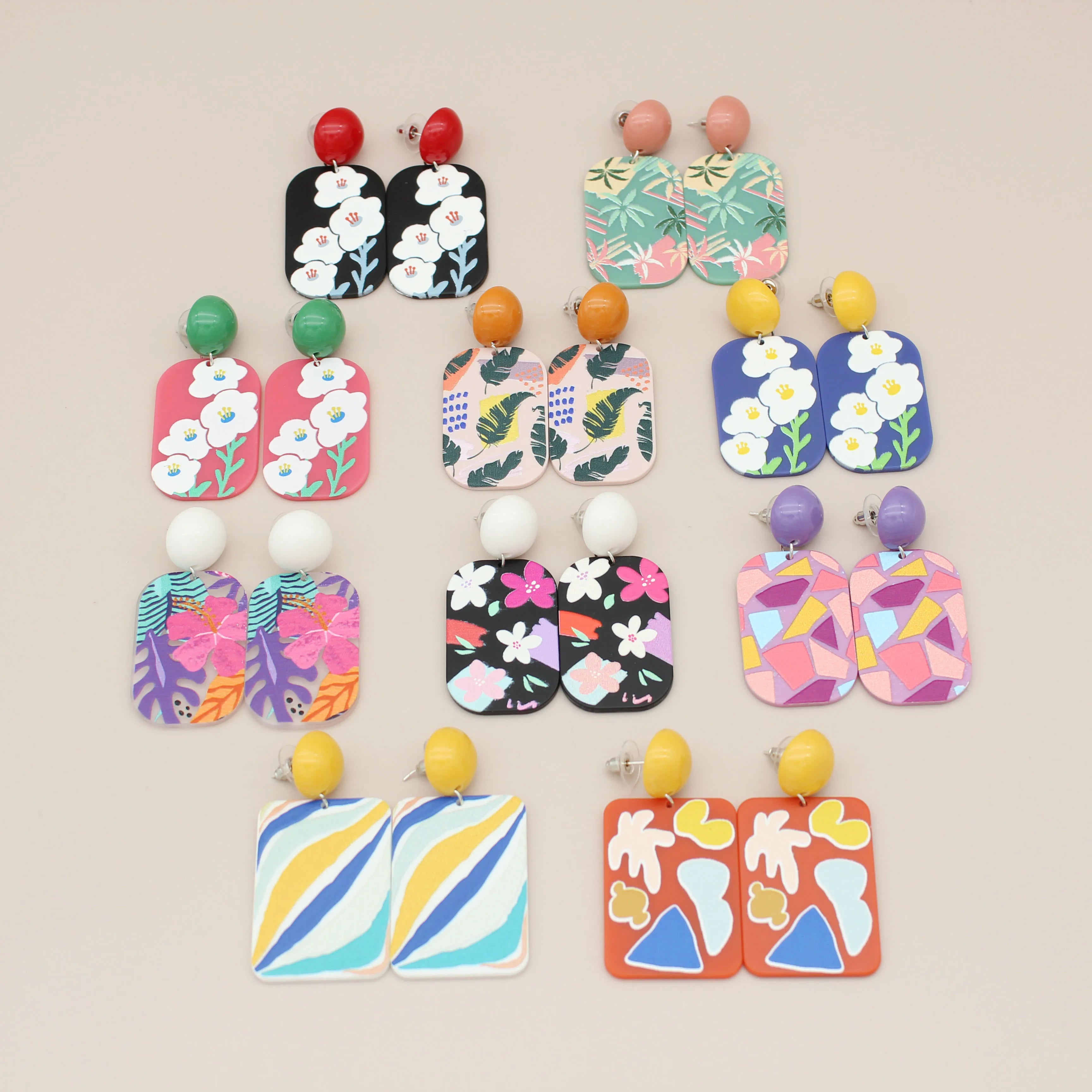 Jachon Women Fashion Jewelry 2024 Summer Plastic Flower Geometric Ear Rings Stud Earrings