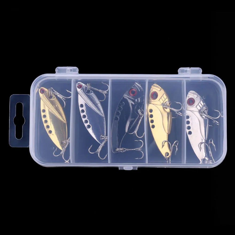 5PCS/BOX Metal VIB Fishing Lure Set Bait Metal Fish Wobbler Vibrating Lures Set