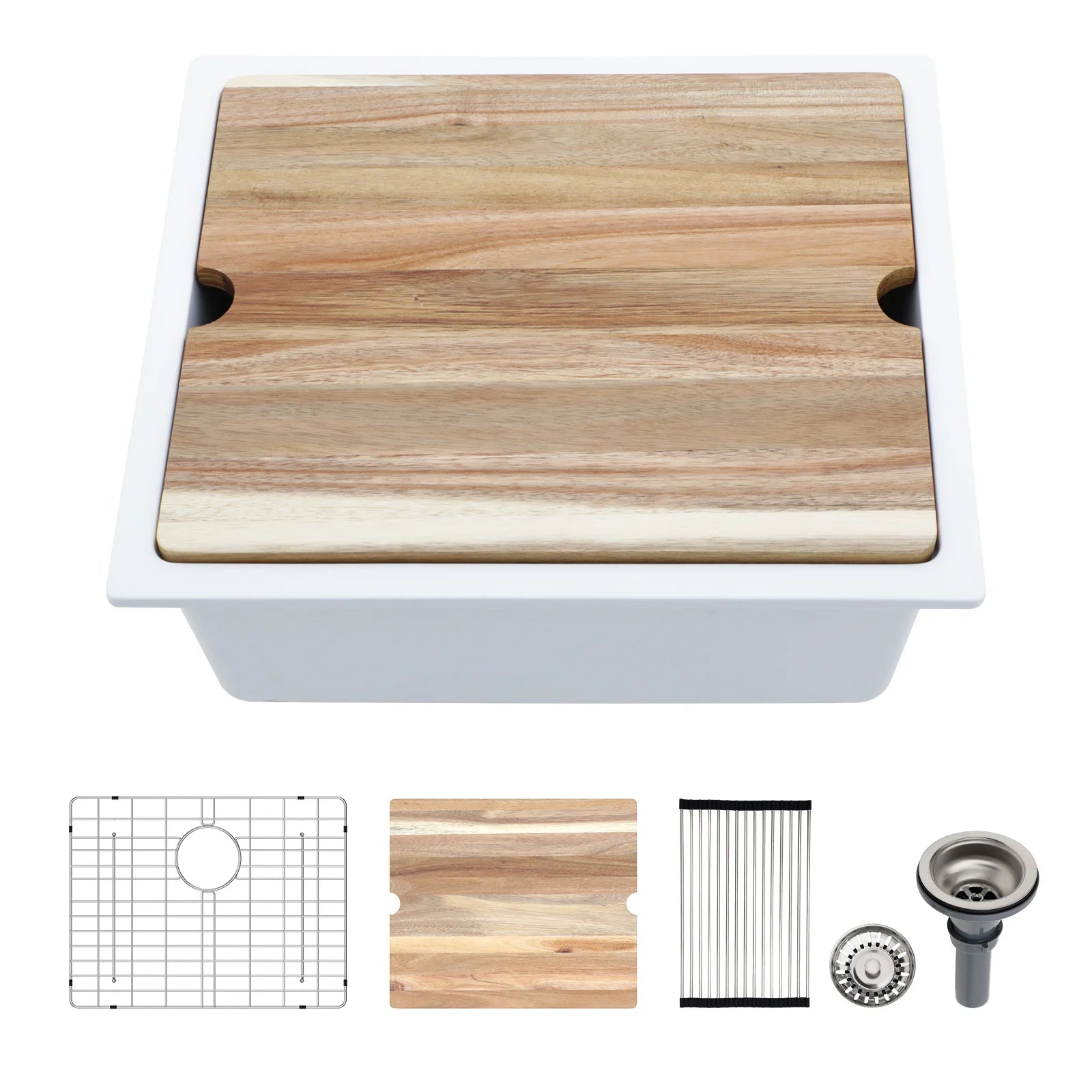 Sarlai Group 21"x18" Quartz Kitchen Sink White Undermount Ledge Workstation  21 Granite Composite Kitchen Sink