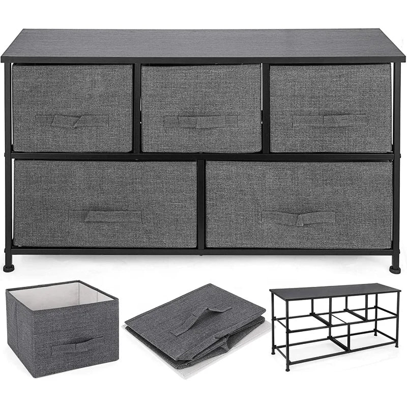 Non-woven Fabric 5 Drawer Cabinet Dresser Storage Drawer Chest