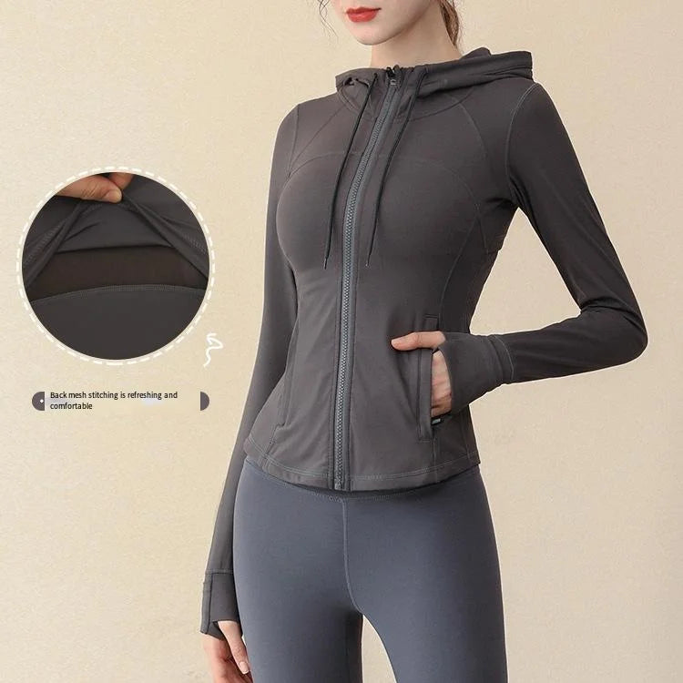 Zip up Mesh Breathable Long Sleeve Yoga Jackets Hoodie Women's Gym Fitness Running Coat Workout Wear Hoodies Sweatshirts
