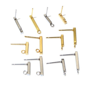 20pcs 10mm 15mm Stainless Steel Earring Hooks Bar Tube Stud Earrings Ear Wires Connector DIY Jewelry Making Findings Supplies