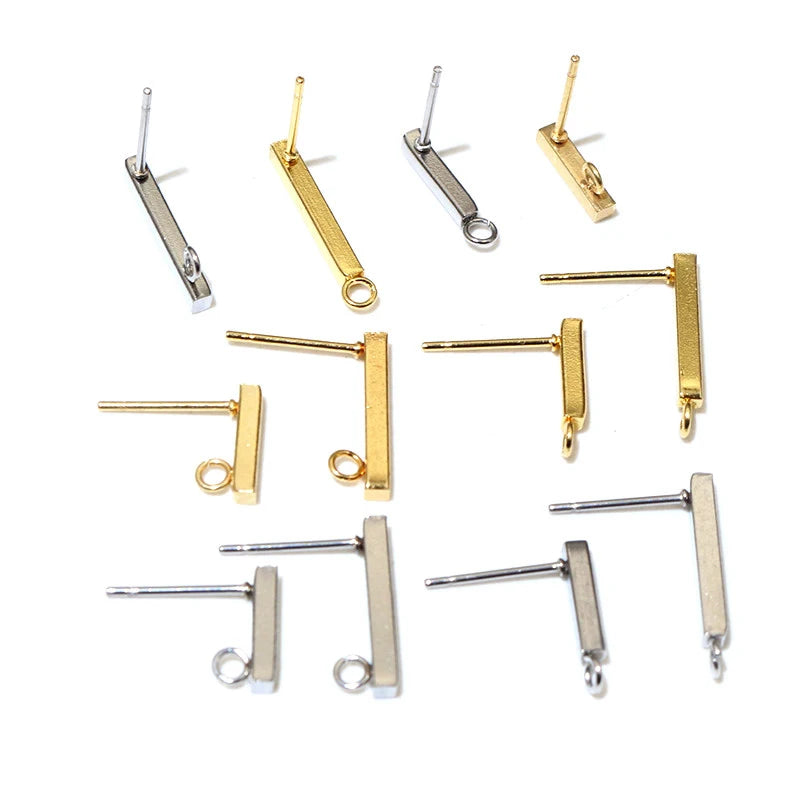 20pcs 10mm 15mm Stainless Steel Earring Hooks Bar Tube Stud Earrings Ear Wires Connector DIY Jewelry Making Findings Supplies