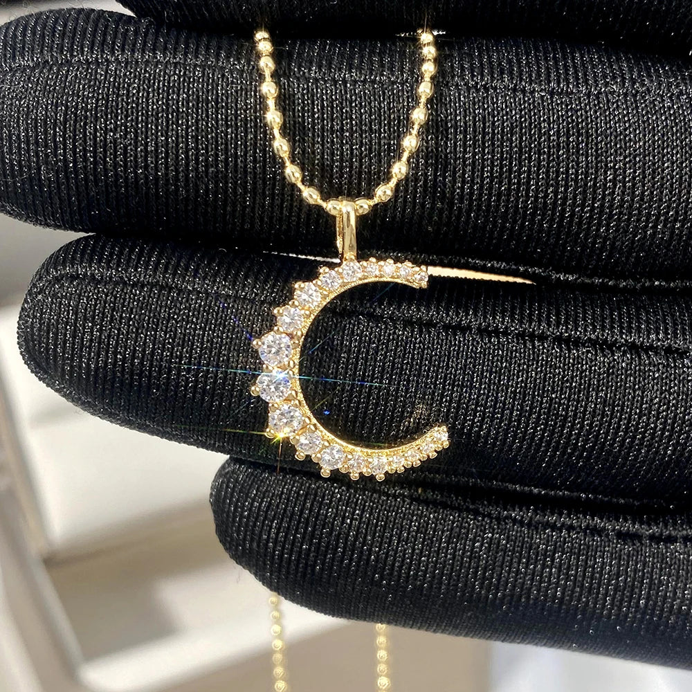 CAOSHI Custom Gorgeous Moon Design Full With Cubic Zirconia Gold Beads Chain Necklace for Wedding Pendant Necklace Jewelry Women