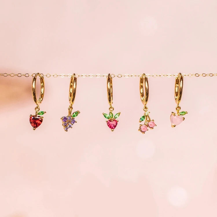 G276 Sweet Style Fruits 18k Gold Filled Zircon Dangle Earrings Banana Fruit Small Hoop Earrings