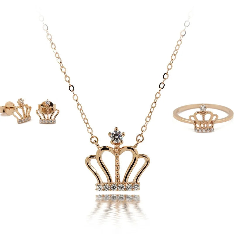 Au750 Real Gold Jewelry Set Crown Necklace Ring Earring Wholesale Gold Per Gram 18k Solid Gold Jewelry