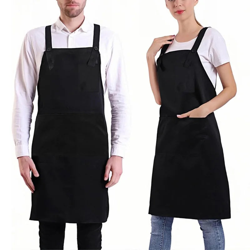 Polyester Black Apron Style Adjustable Button Webbing 4 Pocket Design Baking Restaurant Supermarket Waiter Kitchen Cooking Apron