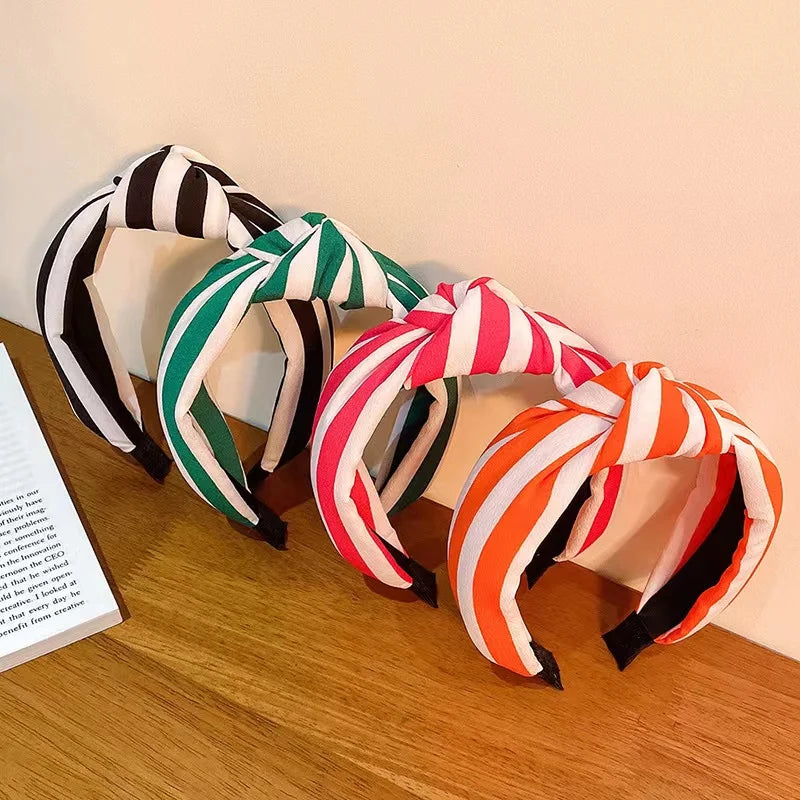 New Design Wide Side Striped Headband Simple Pop Bow Cross Hair Hoop for Face Wash Makeup for Women Hair Accessories