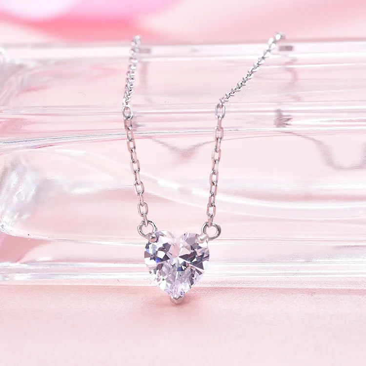 POLIVA Fashion Wedding Jewellery Custom 925 Sterling Silver Necklaces White Gold Heart Diamond Necklace