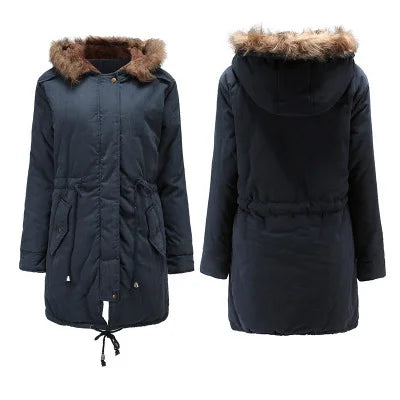 Wholesale Best-selling  Fur Collar Hooded Mid-length Slim Fit Winter Women  Lamb Cotton Coats