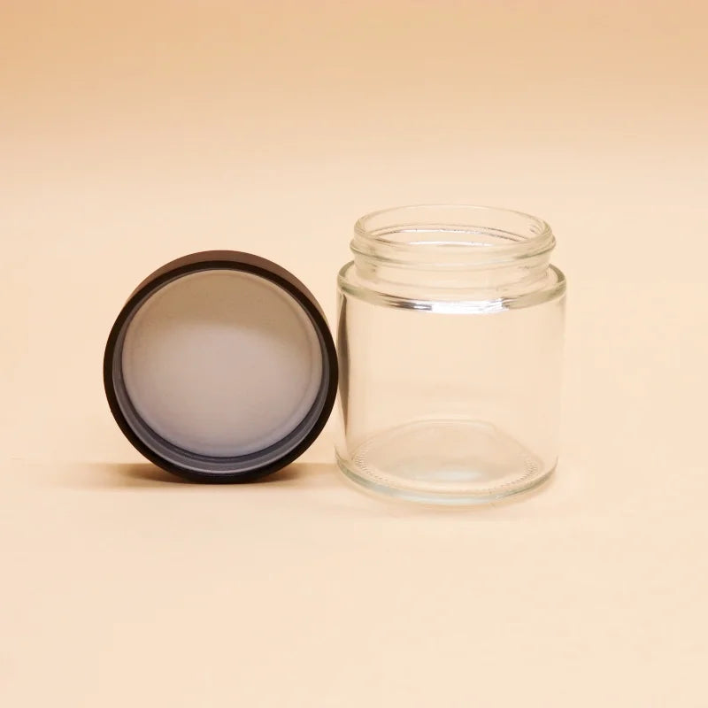Black Smooth Childproof Lid Glass Jar 1oz 2oz 3oz 4oz Wide Mouth Empty Glass Jar Glass Cosmetic Cream Jar Packaging