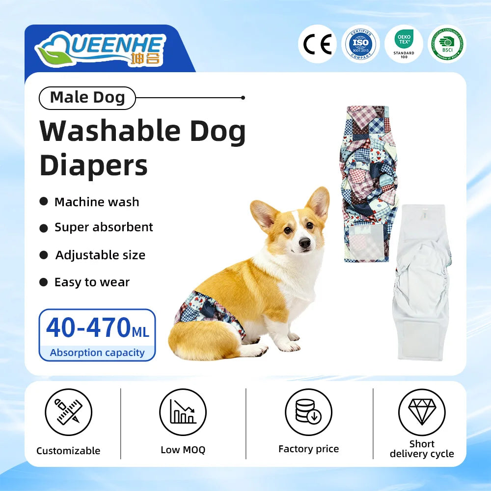 Premium Reusable Leak Proof Puppy Nappies Washable Belly Bands Dog Pet Diapers Female for Small Dogs