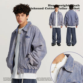 OEM Acid Wash 330gsm HeavyCotton Jacket Men Custom Logo Varsity Bomber Jacket Vintage Motorcycle Streetwear Jacket