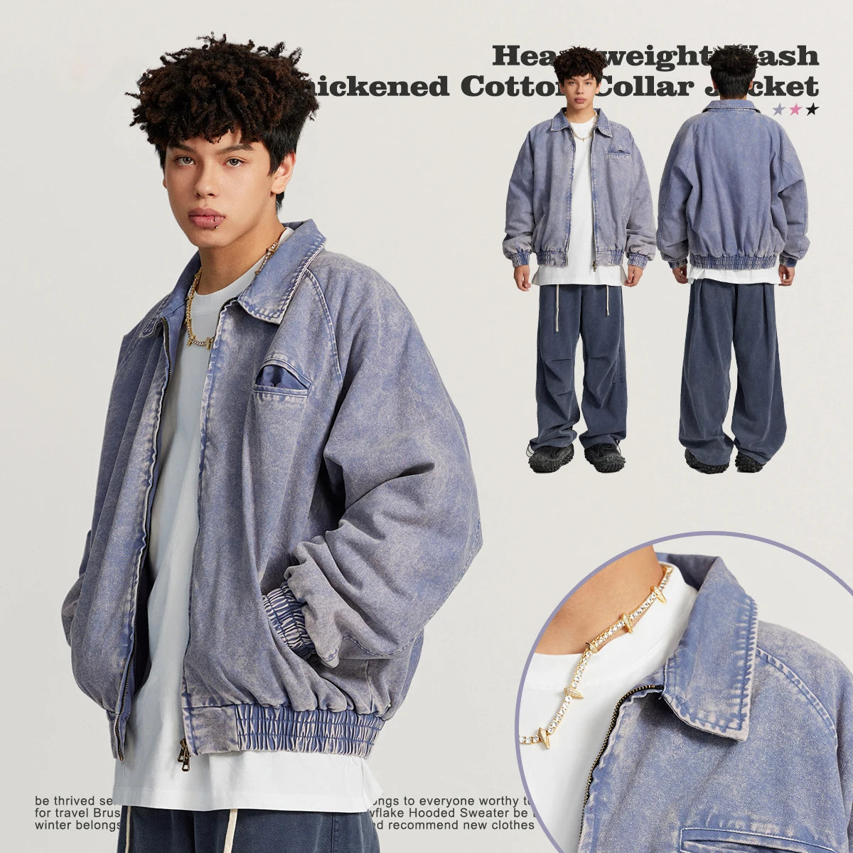 OEM Acid Wash 330gsm HeavyCotton Jacket Men Custom Logo Varsity Bomber Jacket Vintage Motorcycle Streetwear Jacket
