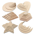 Unfinished Natural Round Square Star Blank Wood Disc Circle Slice Wooden Cutouts