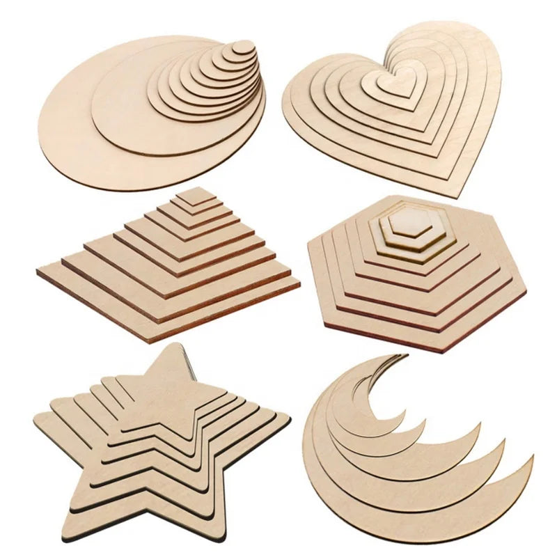 Unfinished Natural Round Square Star Blank Wood Disc Circle Slice Wooden Cutouts