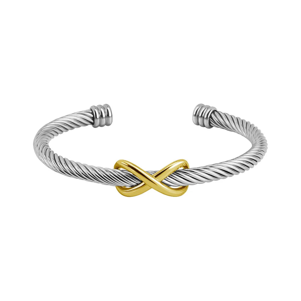 Infinity Symbol Adjustable Opening Hand Cuff Bangles Latest Designs Jewelry Stainless Steel Wire Braided Bracelet Bangle