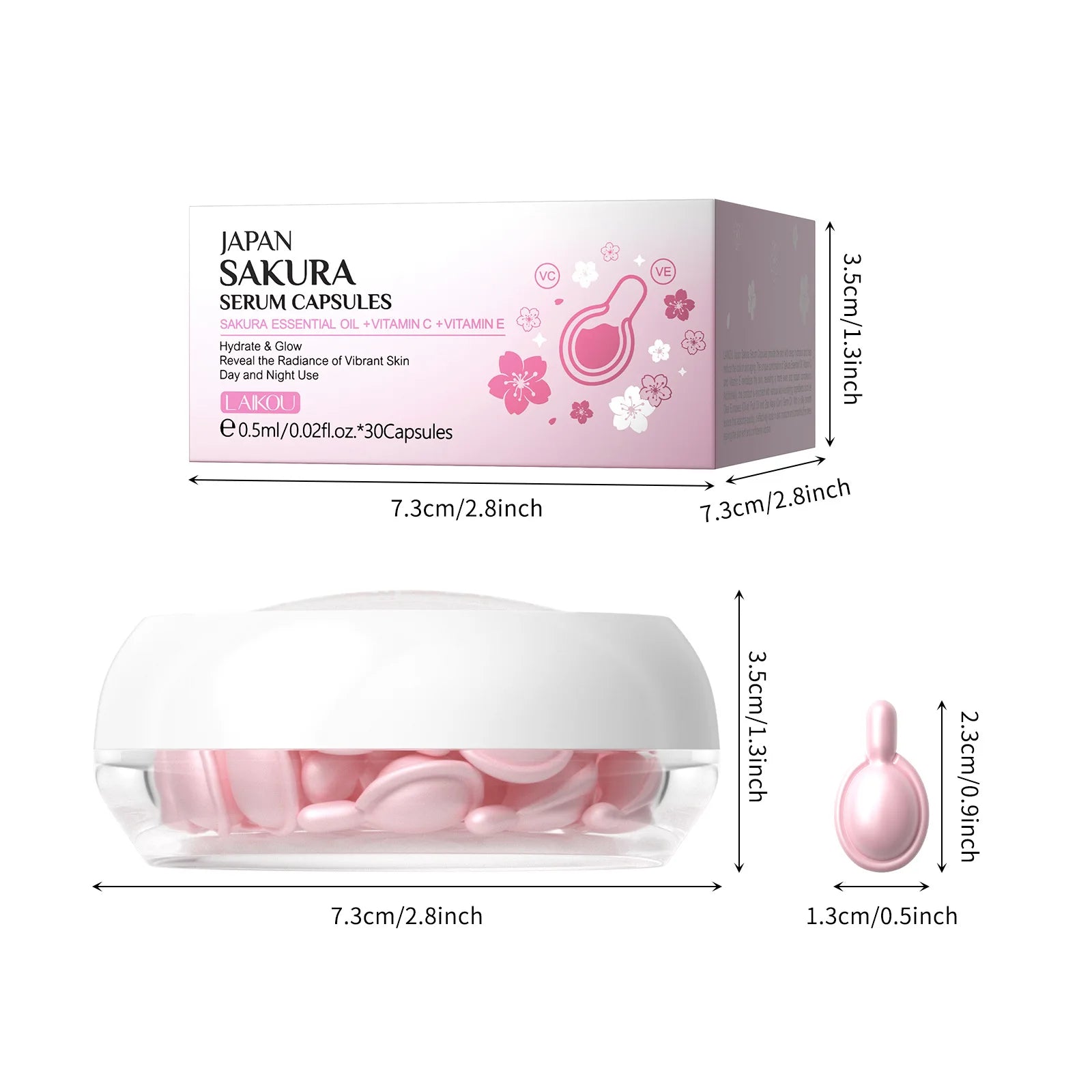 LAIKOU Skin Care Moisturizing Nourishing Rejuvenating Brightening Organic Japan Sakura Serum Capsules for Face