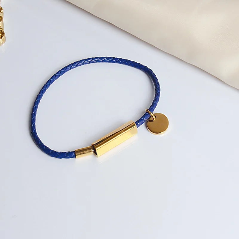 Braided Genuine Leather Fashion Bracelet with Stainless Steel Bar Valentine's Day Gift