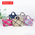 HonourMe UHV High Quality Handmade Neoprene Woven Bag MINI Women Straw Shoulder Bag Summer Beach Large Neoprene Tote Bag