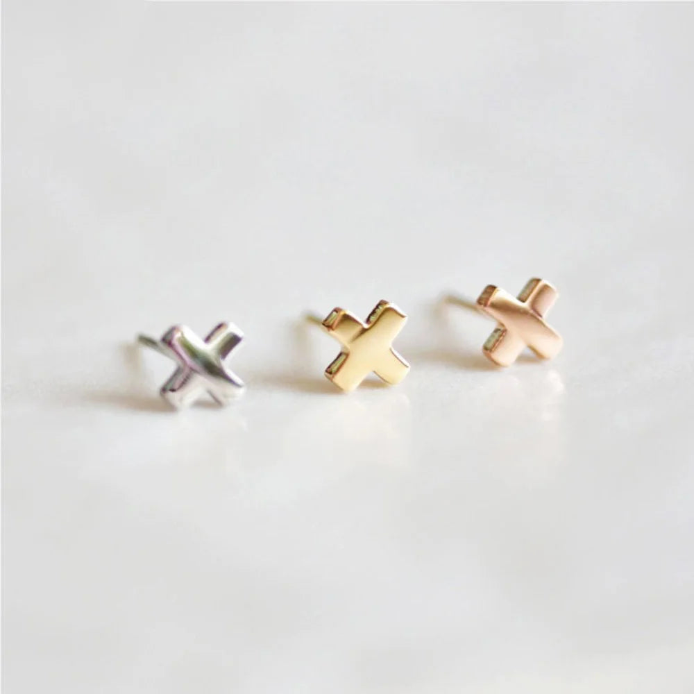 Minimalist Stainless Steel X-shaped Earring Studs for Women