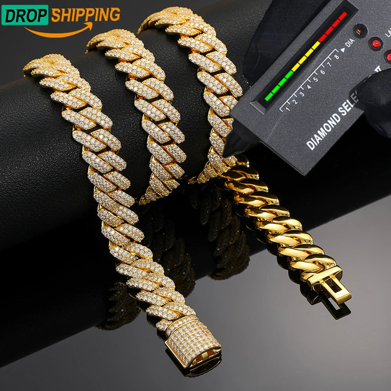 Dropshipping Cheap Price Hip Hop Men Jewelry 14mm 925 Sterling Silver VVS Moissanite Diamond Iced Out Cuban Link Chain Necklace