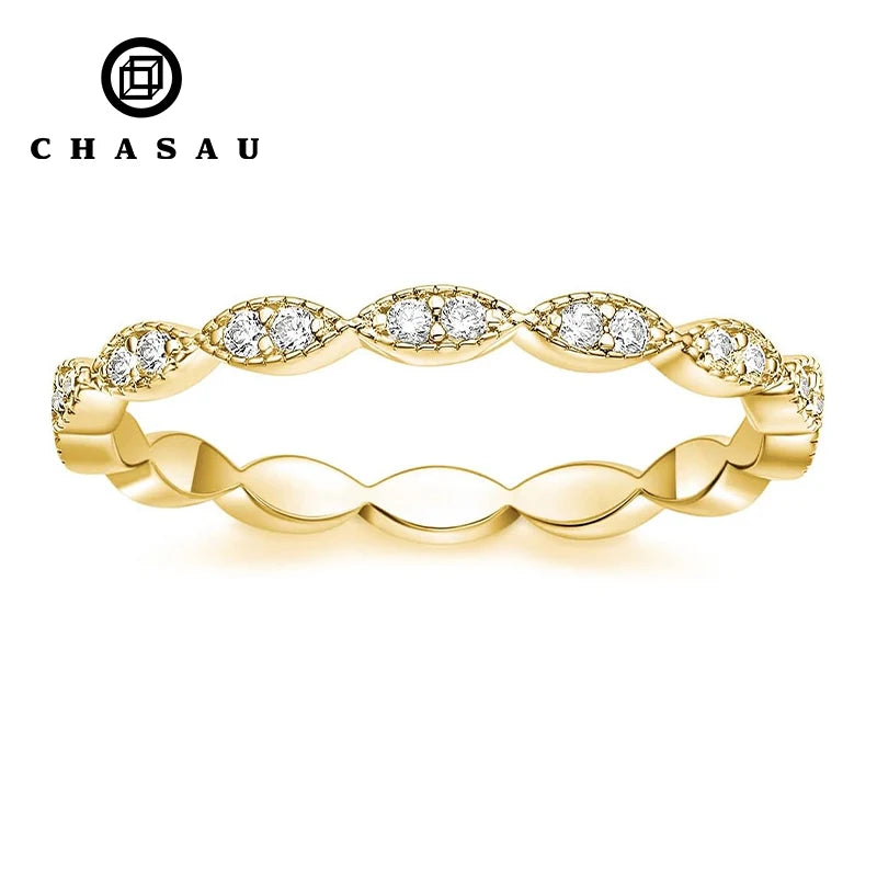 Hot Sale Fashion Women Fine Jewelry 1.5mm 0.015ct Moissanite Olive Stackable Eternity Wedding Engagement Ring