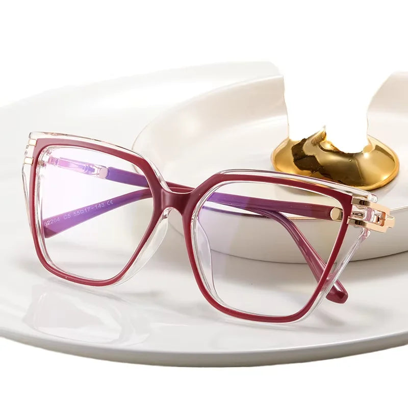 Custom logo Hot Selling Two-Color Computer Glasses Frame Women Eyewear Cat Eye Blue Light Blocking Optical Eyeglasses Frames
