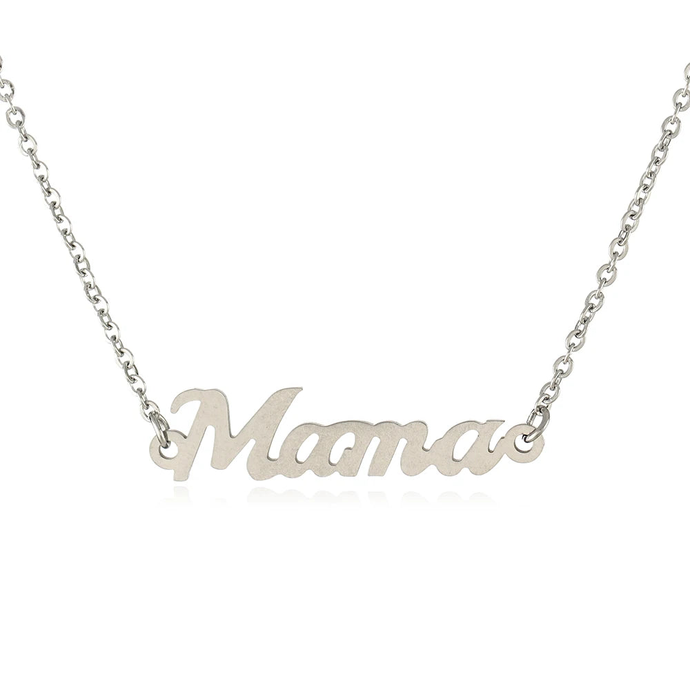Fashion Jewelry Mama Necklace Stainless Steel Rhodium Trendy for Engagement Party Anniversary Mother's Day Gift Promotion