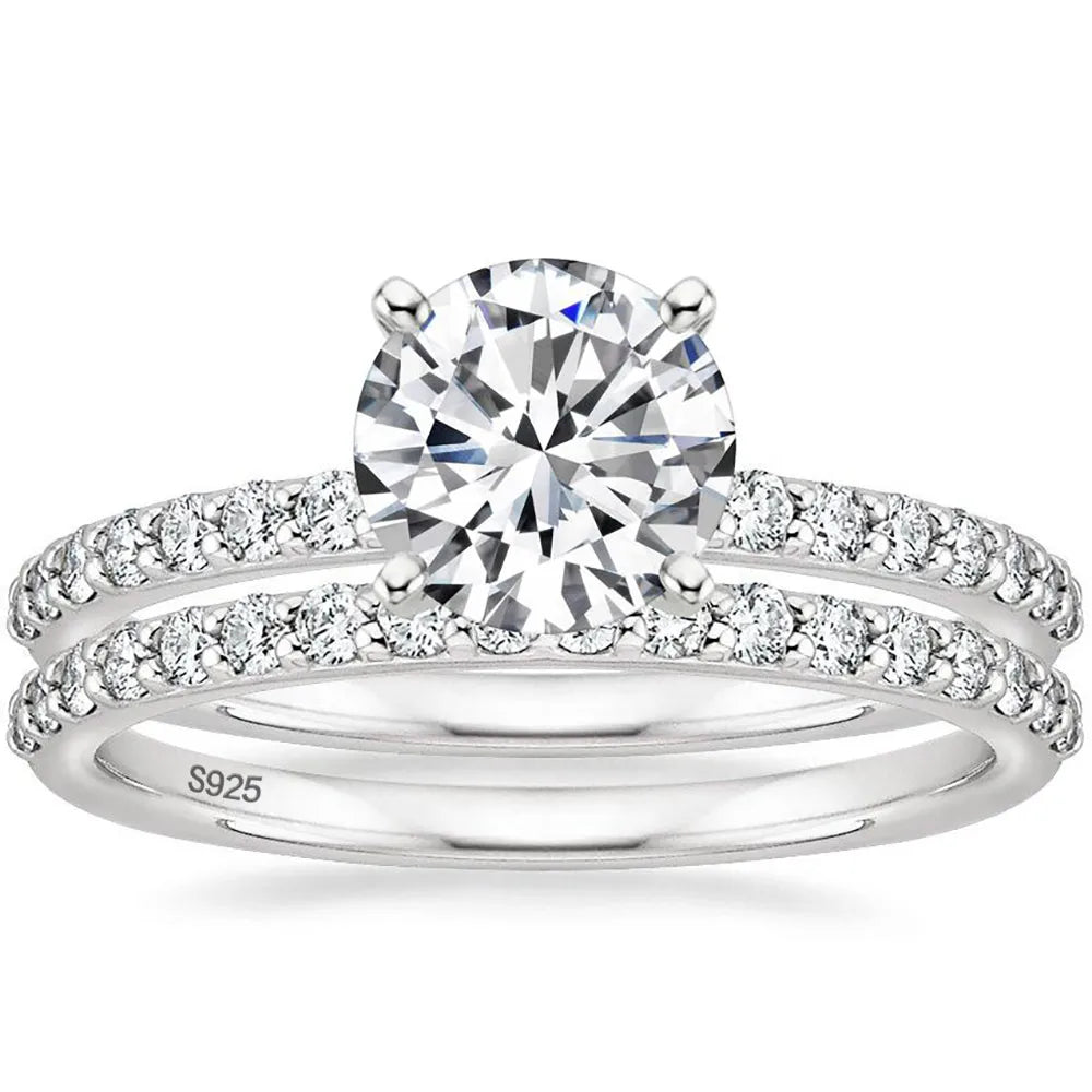 OAHLAN Women's Round Cut Cubic Zirconia Jewelry Set Silver Rose Gold Plated 925 Sterling Silver Bridal Set Rings for Wedding