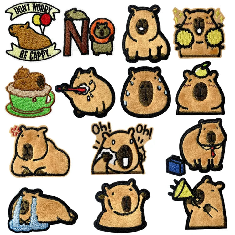 New DIY Iron on Self Adhesive Clothes Patches Custom Embroidered Cartoon Capybara Series Embroidery Patches