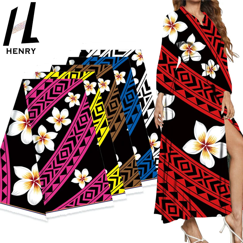 Fabric Printing Custom Various Colors of Optional Polyester Polynesian Style Flowers Printed Fabric for Dress