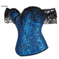 2023 New Arrival Women's Lace Victorian Firm Control Ruffles Off-Shoulder Corset Top 10 Colors Available Dark Blue
