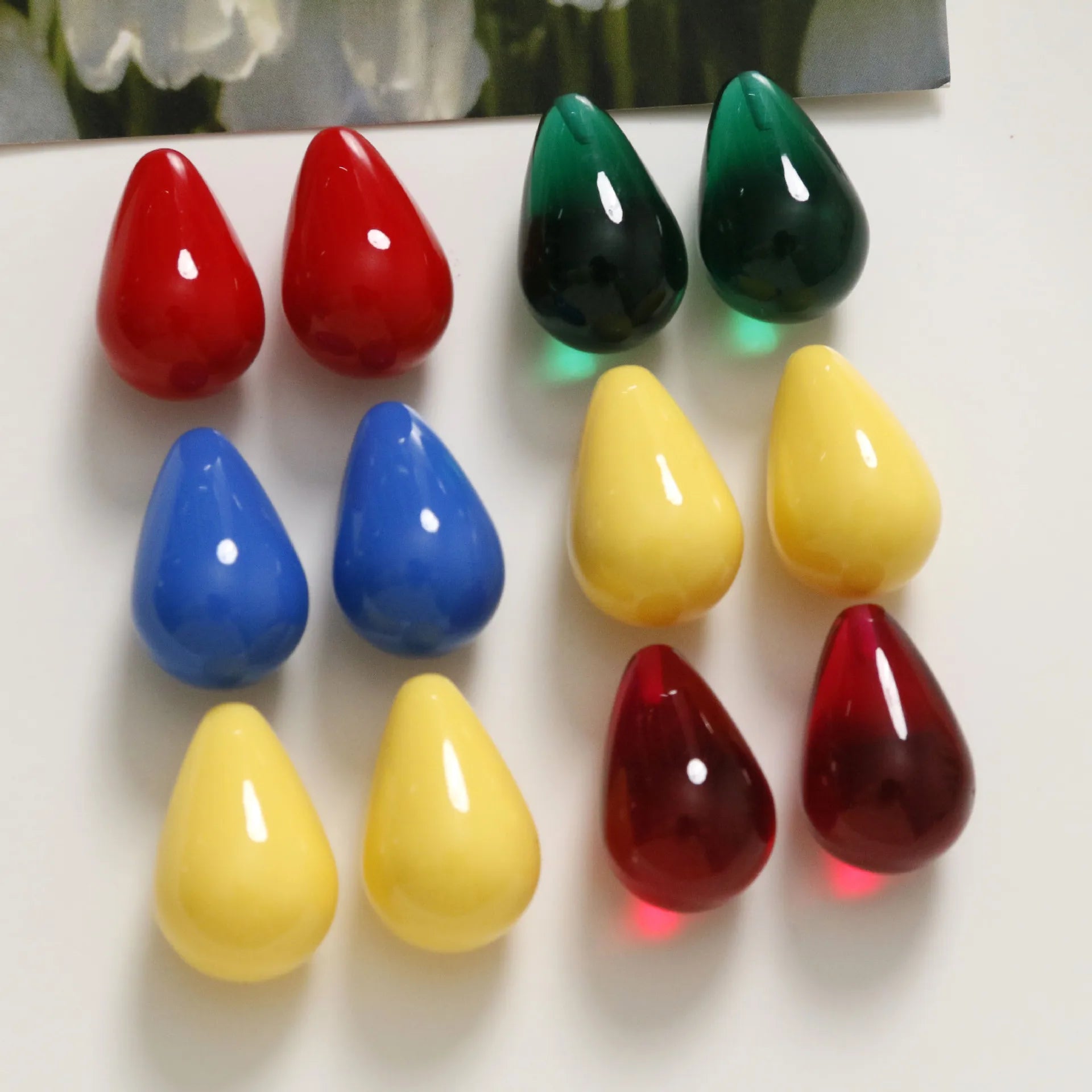 15*14mm 3D Colorful Translucent Teardrop Resin Beads DIY Earrings Phone Case Decor Supplies
