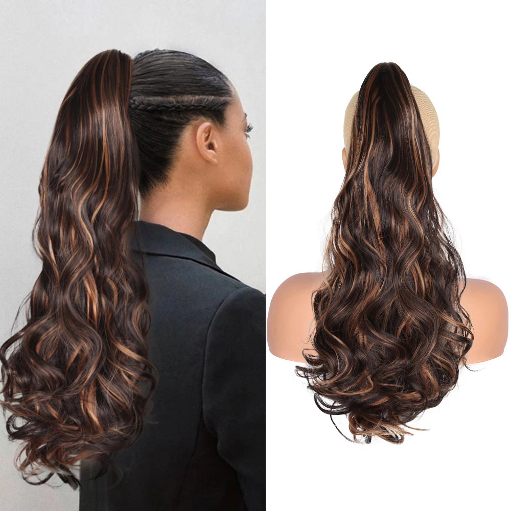 AliLeader 22inch 150g Clip-in Pony Tail Synthetic Hair Long Curly Claw Clip in Ponytail Extensions for Women