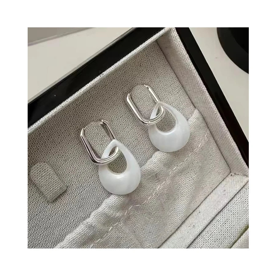 Korean Style Geometric Hollow Shell Wedding Clip Earrings Wholesale 925 Sterling Silver Jewelry