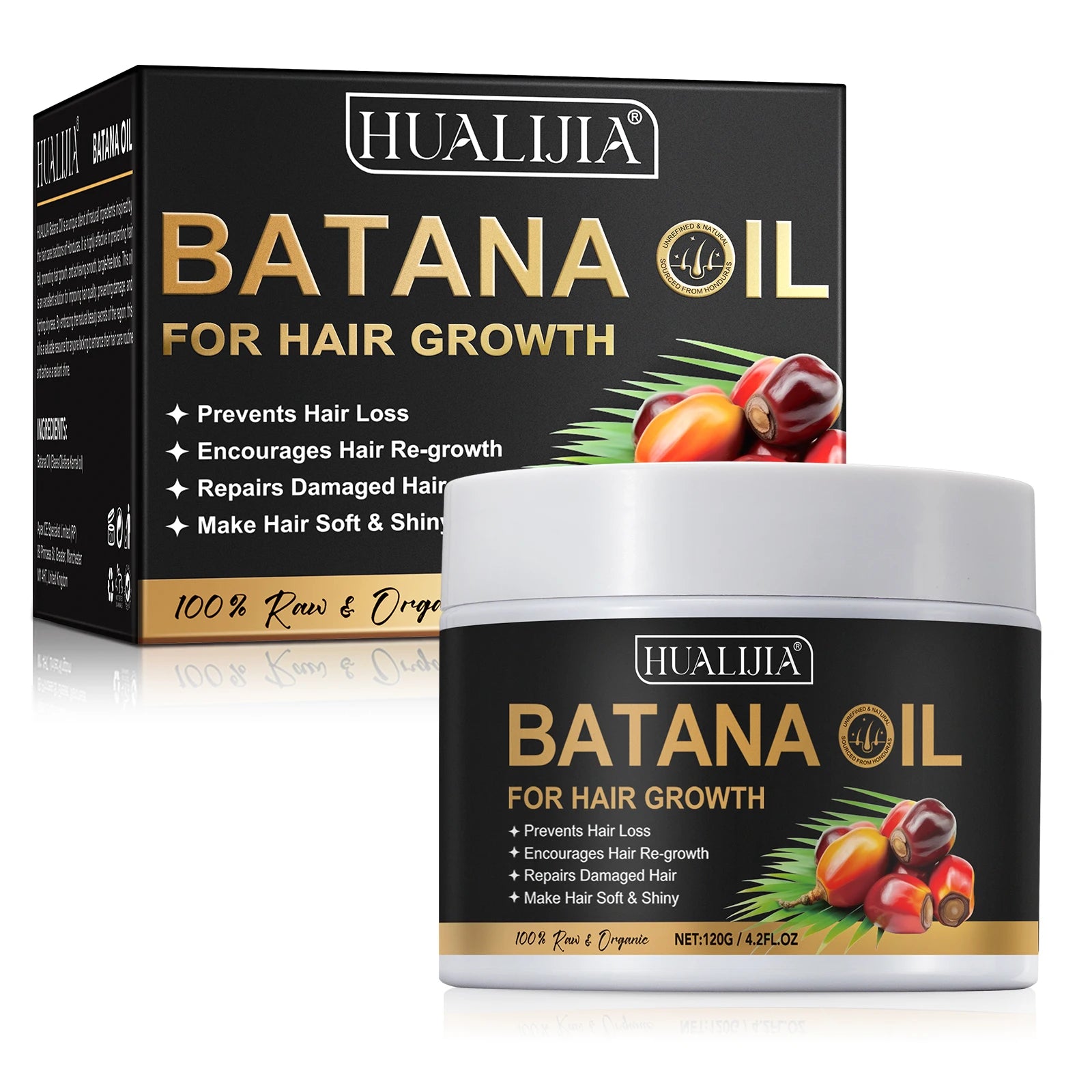 HUALIJIA Hot Selling Pure 100% Batana Oil for Curly Hair Moisturizing and Smoothie Natural Lokshair Batana Oil for Hair Growth