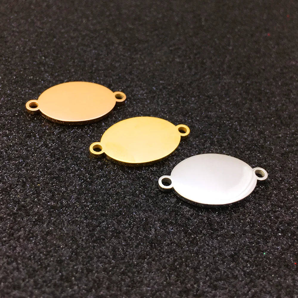 Metal Two Holes Accessories Laser Engravable Blank Stainless Steel Pendant Charm for Bracelet DIYJewelry Finding