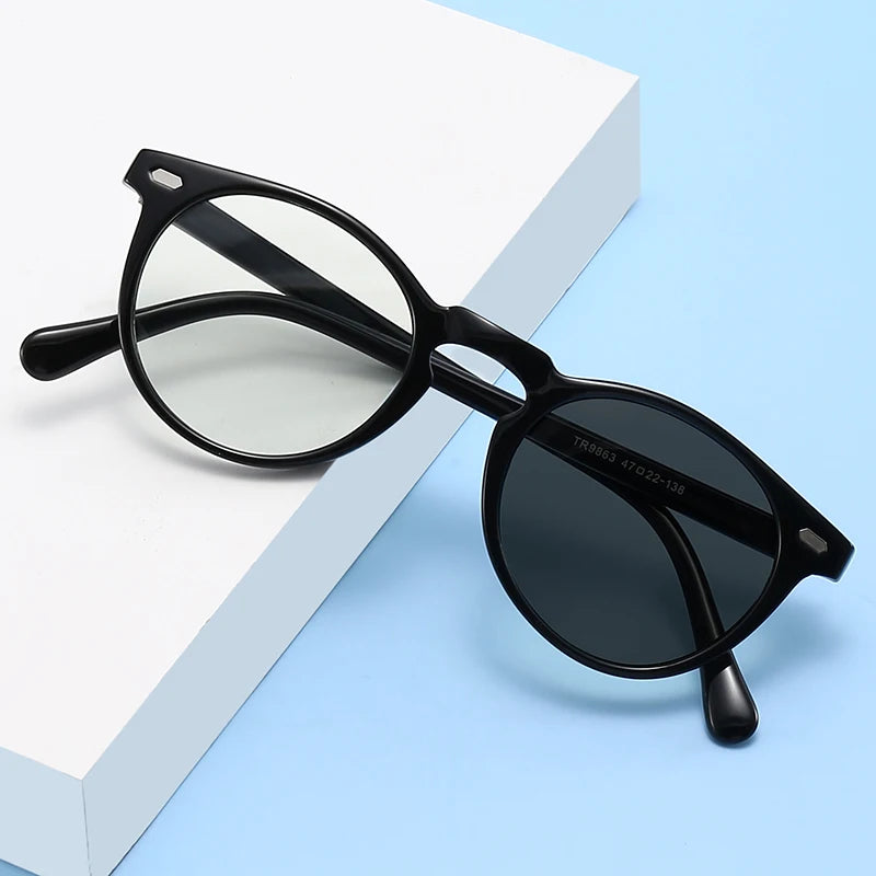 Round Solid Optical Frame Anti-blue Light Photochromic Classic Unisex