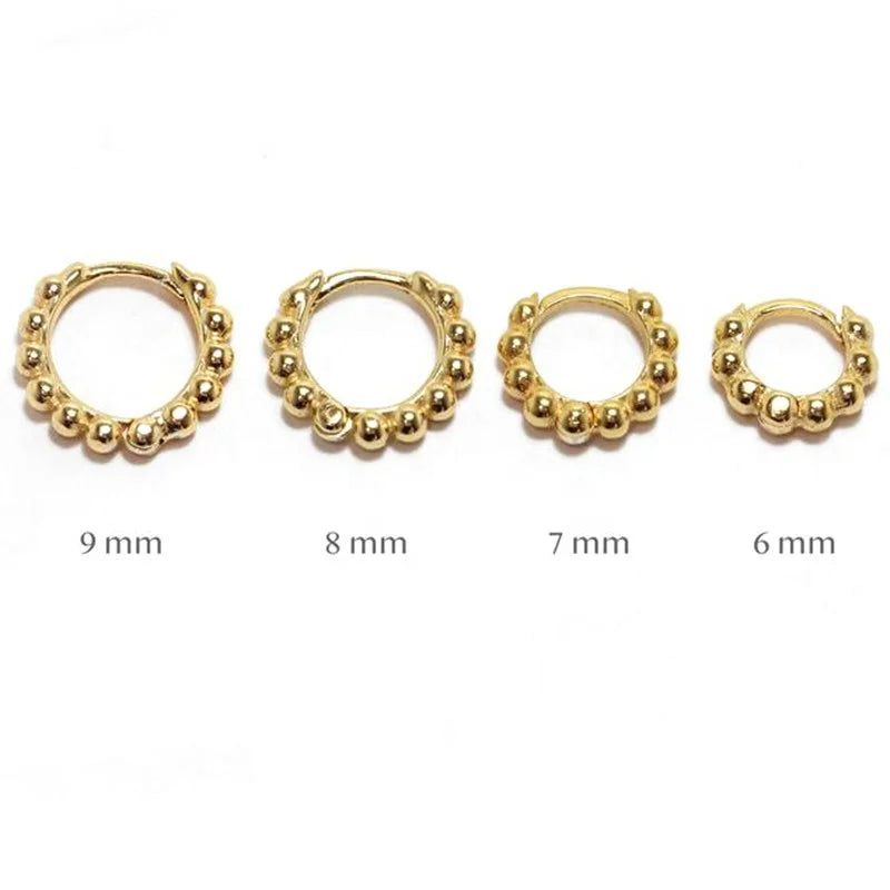 Minimalist HOT Trendy Gold Plated 925 Sterling Silver Beading Hoop Earrings Round Bead Ball Shape Huggie Earring Hoops Women Men