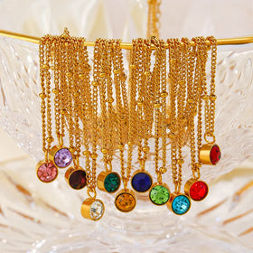 Korean 6mm Birthstone Pendant Necklaces for Women Zircon Necklace Gift Jewelry Girlfriend Shiny CZ Stone Round Charm Necklace