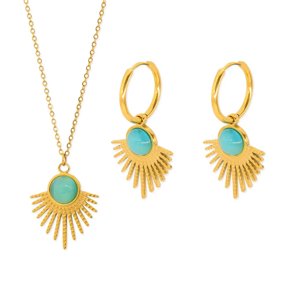 Sales Wholesale Price 18k Gold Plated No Tarnish Stainless Steel Ladies Earring and Necklace Jewelry Set