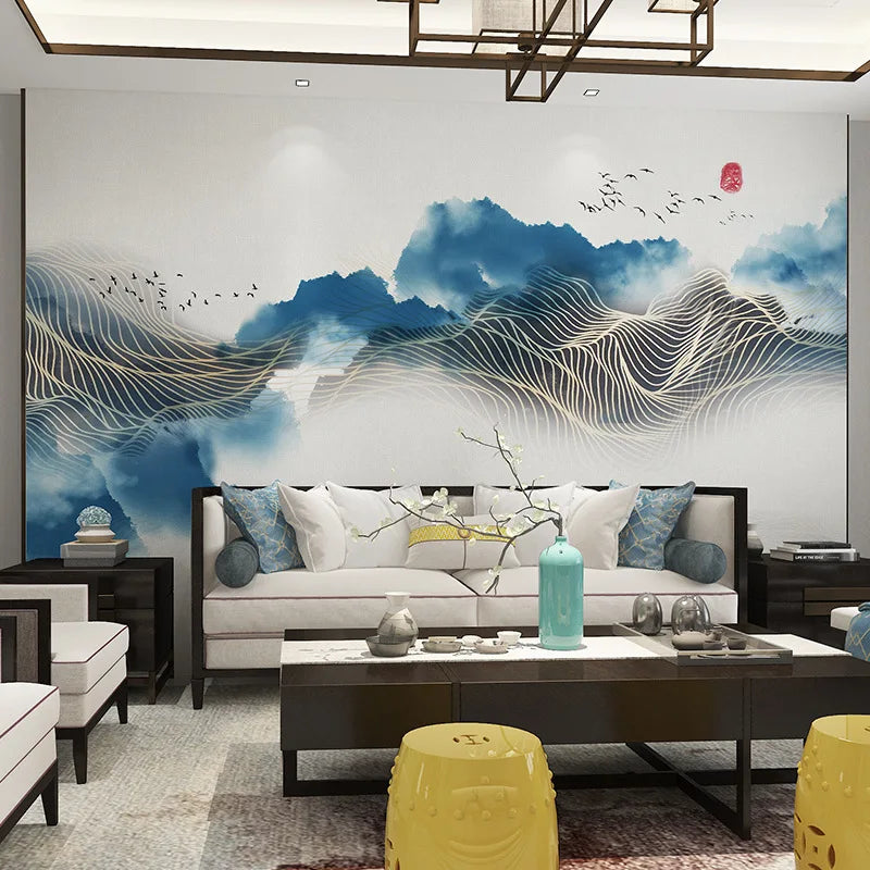 Modern New Style Wall Covering Freehand Abstract Ink Wallpaper Mural Tv Sofa Study Room Background Wall Landscape Wall Covering