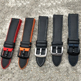 Waterproof Rubber Leather Hybrid Watch Strap Sport Breathable Carbon Fiber Leather Watch Strap FKM Rubber Watchband
